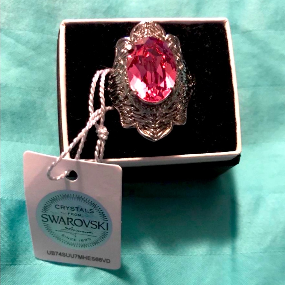 Swarovski pink crystal on sterling silver ring